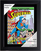 Creative Picture Frames 6.75 x 10.25 Magazine Comic Book Frame with Full-Strength Glass, Holds Up To A 1/4" Thick Media with Installed Hangers for Easy Mounting, 8x12 Black Frame with Black Mat