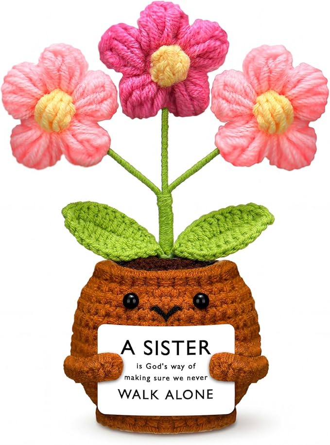 Wavwavw Sister Gifts Handmade Crochet Doll with Card Crochet Present for Sisters Sis Big Little Sister Birthday Wedding Home Decor(Walk Alone)