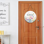 Summer Wildflowers Welcome Sign for Front Door Spring Summer Decorations Welcome Door Hanger Sign Floral Butterfly Wooden Wreath Seasonal Farmhouse Wreaths for Wall Front Door Porch 12"x12"