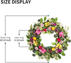 20 Inch Spring Floral Wreath with Butterflies & Berries - Artificial Tulip Eucalyptus Front Door Wreath for Year Round Home Decor, Spring, Summer, Mother's Day, Farmhouse Porch & Home Decor