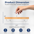 SereneLife 10 Pack Skirt and Pant Hanger with Adjustable Non-Slip Steel Clips, Premium Wooden, 360° Swivel Hook & 10 lb Capacity – Space-Saving Heavy-Duty Hangers for Jeans, Shorts & Slacks (Natural)