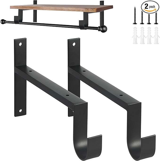 AddGrace Heavy Duty Closet Rod and Shelf Brackets 12 Inch Wall Mounted Closet Rod Bracket with Pole Holder Shelving Support with Screws for Laundry (2 Pack)
