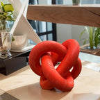 Wood Knot Chain Link Decor - 3 Link Boho Wooden Hand Carved Decorative Wooden Links Knots for Coffee Table Entryway Modern Farmhouse Shelf Decoration (Red)
