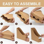 36 Pcs Cardboard Magazine File Holders, Bulk Kraft Paper Magazine Book Bin Box with Label Sticker, Paper Organizer Storage Folder for School Classroom Office Library Home Supplies Desk Shelve