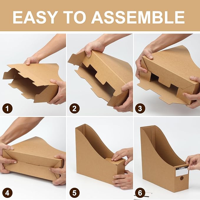 12 Pcs Cardboard Magazine File Holder Boxes with Labels, Magazine Holder Desk Organizer for Documents Storage, Foldable Folder Holder File Organizer Box Vertical File Folder Box for Desk