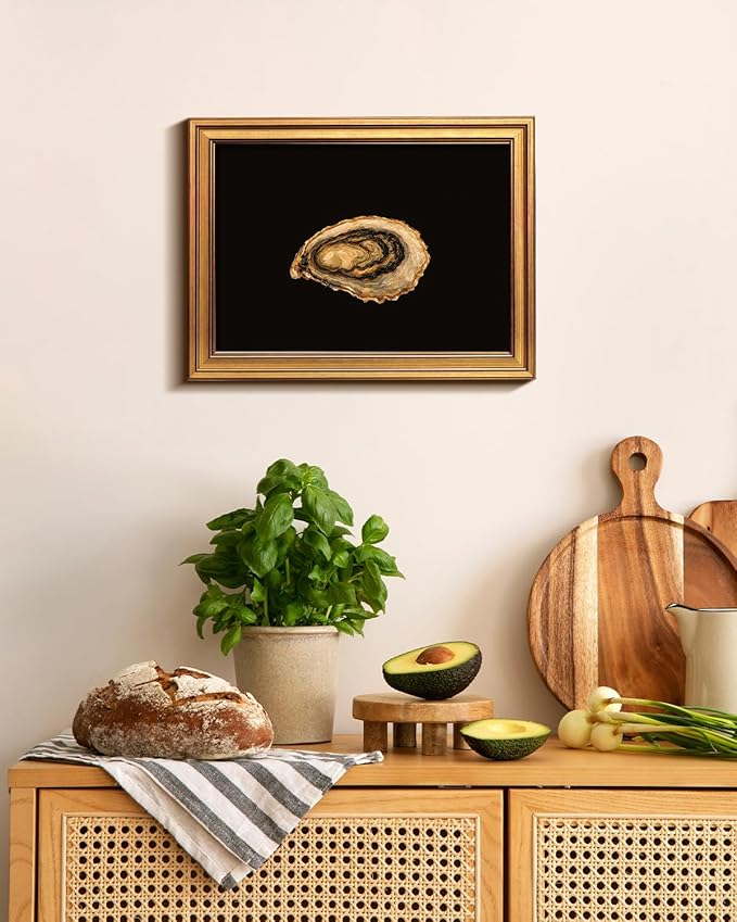 VIYYIEA Vintage Gold Framed Wall Art for Living Room, Oyster Canvas Prints Home Decor, Oil Painting Picture, Bedroom Wall Decor Gifts for Friends or Family -【Oyster】-(16L x 12W)
