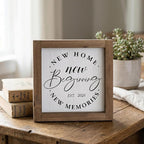 Wooden New Home New Beginnings New Memories Sign, 2026 House Warming Gifts Ideas for Homeowner, Apartment Housewarming Decorations for Indoor Table Shelf Wall Art Tiered Tray Mantel Entryway