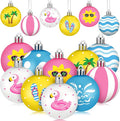 HyDren 40 Pcs Summer Tree Ornaments 1.2 Inch Mini Summer Hanging Tree Decorations Coconut Dot Wave Stripe Flamingo Ornaments Tropical Party Decor for Home Luau Holiday Decorative Supplies
