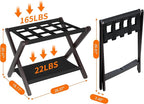 Heybly Luggage Rack, Pack of 2, Folding Suitcase Stand with Storage Shelf, Heavy-Duty Luggage Holder for Guest Room Bedroom Hotel, Holds up to 165 lb, Black, HLR010Z2