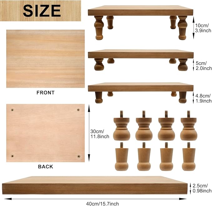 Wooden Riser Decorative Tray, Farmhouse Wood Pedestal Stand, Rustic Tray Riser Display Stand, Coffee Bar, Dining Room, Centerpiece, Kitchen, Bathroom Table Decor (Wood)