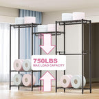 Heavy Duty Rolling Garment Rack 6 Tiers Adjustable Wire Shelving Clothes Rack with Rods Storage Closet Clothing Rack Black 15.7" D x 70.8" W x 76.5" H