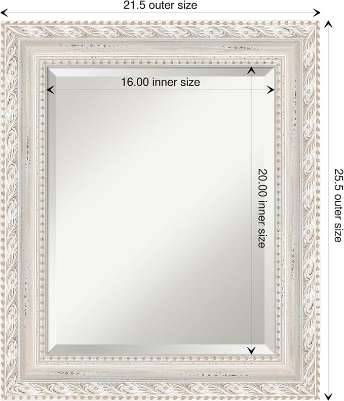 Amanti Art White Wall Mirror 26x22 Opera Off White Rectangle Bathroom Mirror for Wall Decor Living Room, Small Traditional Wood Frame, Hangs Horizonally and Vertically, Bathroom Decor, Beveled Edge