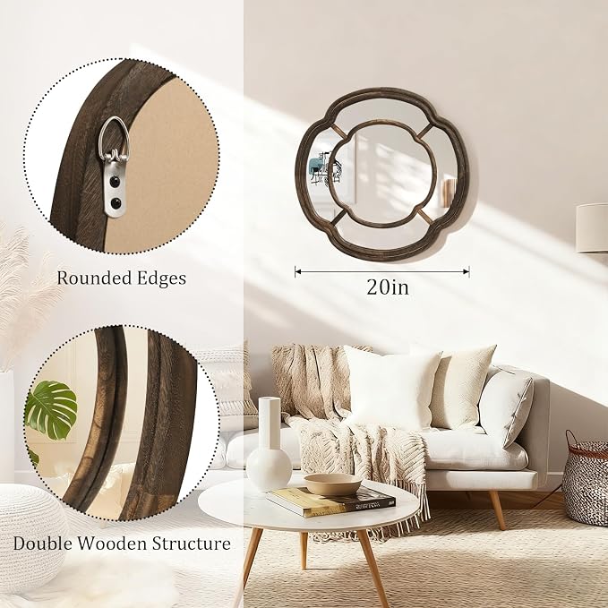 Irregular Wall Mirror, Round Wavy Hanging Mirror Circle Wooden Framed Decorative Mirrors 20 Inch for Living Room Hallway Entryway Decor Mirrors