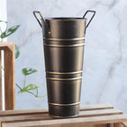 Umbrella Stand Holder Metal Umbrella Bucket Freestanding Umbrella Rack Barrel Canes Walking Sticks Clubs Organizer Rustic Floral Bucket Floor Vase for Entryway Porch Indoor (Black)