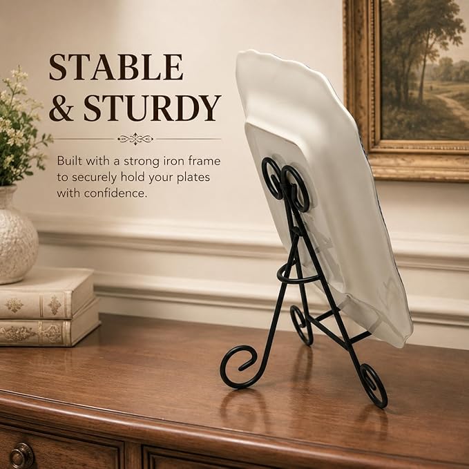 HUJI Sturdy Iron Display Stand Holder for Home Kitchen Decoration Platters, Pictures, Frames and Books. (1, 9")