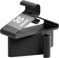 Black Plastic Hangers 30 Pack, Heavy Duty Clothes Hangers for Standard Size Hangers with Center Hook & Non-Slip Pants Bar for Shirts, Pants, Coat, Dresses, Jackets, Scarves and Belts