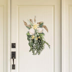Artificial Teardrop Swag Floral Garland with Silk Flowers Ornament Handmade Reusable Suitable for Home Window, Champagne Color