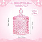 Aoriher 4 Pcs Crystal Glass Candy Jar Set with Lids Home Decorative Storage Jars for Apothecary, Bathroom, Kitchen, and Pantry, Ideal for Cotton Swabs and Jewelry(Medium,Pink)