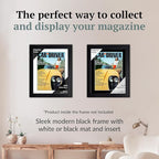 Creative Picture Frames 8.5 x 11.25 Magazine Frame with Full-Strength Glass, Holds Up To A 1/4" Thick Media with Installed Hangers for Easy Mounting, 11x14 Black Frame with White Mat