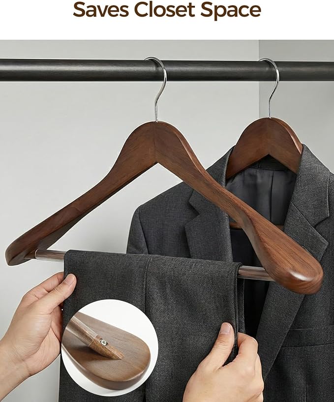 Premium Wooden Hangers 6-Pack – Wide Shoulder Non-Slip Design for Coats, Jackets & Suits | 360° Rotating Closet Organizers | Durable & Space-Saving (Vintage Wood)