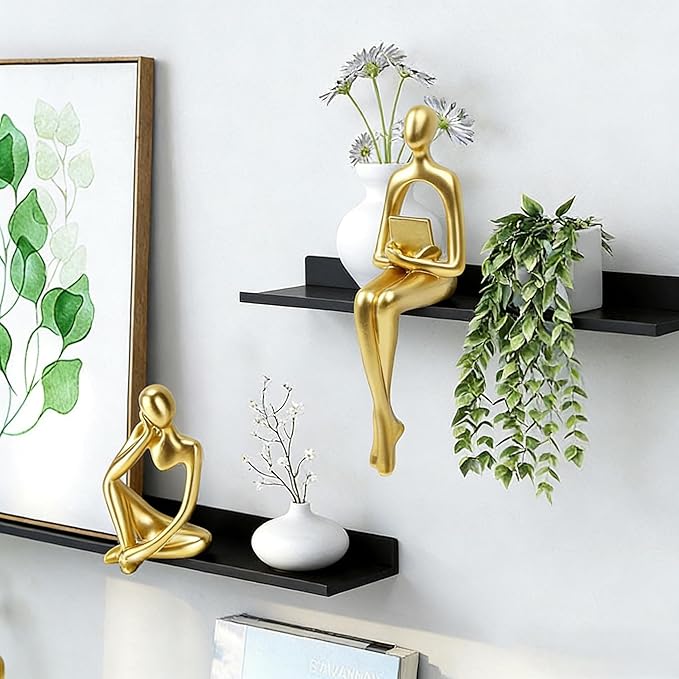 Prettidecor Gold Home Decor Thinker Statue Accents, Set of 3 Thinker Sculptures Office Decor Modern Abstract Resin Decoration on Shelf Table Desk for Living Room Office Bedroom (Gold, Large)
