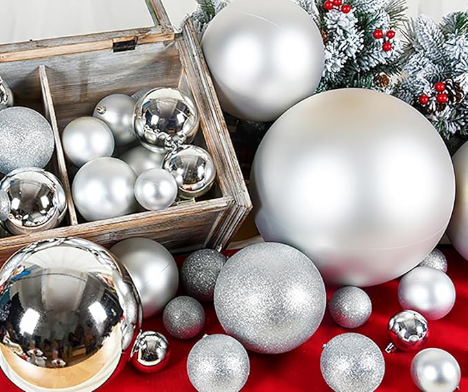 Emopeak 12Pcs Christmas Balls Ornaments for Xmas Christmas Tree - 4 Style Shatterproof Christmas Tree Decorations Hanging Ball for Holiday Wedding Party Decoration (Silver, 3.2"/8CM)