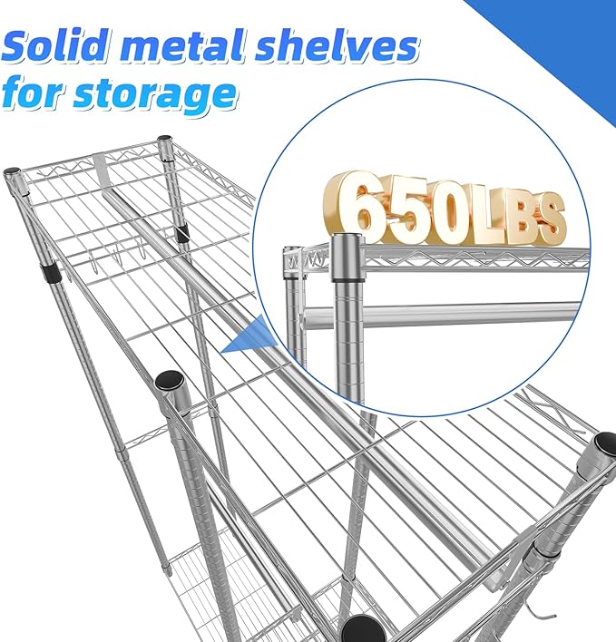 Simple Trending Heavy Duty Clothing Rack Loads 450 LBS, Garment Racks with Adjustable Shelves for Hanging Clothes, Metal Wardrobe Closet, Chrome