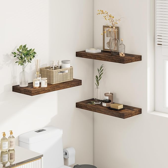 Vivelove 12" Deep Floating Shelves for Wall 16" Long, Wall Shelves for Living Room Bedroom Bathroom Kitchen Laundry Room, Farmhouse Rustic Shelves for Home Decor, 16" X 12" X 2" Set Of 2, Rustic Brown