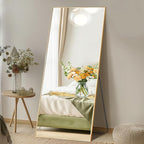 DUMOS 24"x65" Full Length Mirror with Stand, Floor Standing Aluminum Frame, Shatter-Proof Nano Glass for Bedroom, Living Room, Cloakroom – Modern Simple Home Decor,Can Be Hanging or Leaning, Gold