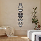 CREATCABIN 7Pcs Moth Tarot Moon Cycle Wall Hanging Half Round Wood Pendant Moon Hang Moon Phase Home Ornaments Wooden Moon Wall Decor Supplies for Bedroom Farmhouse Gallery Apartment Bar 37.1x6.3in