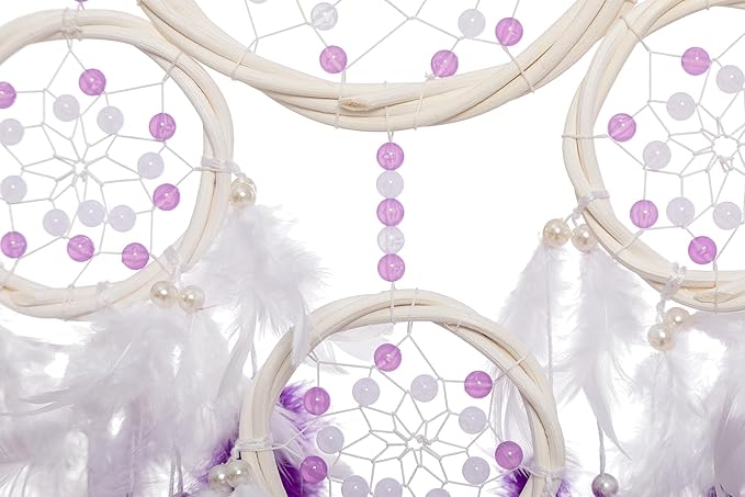 Large Rattan Dream Catchers - Modena Rooster Feather with Luxury Pearl, Multiring, Handmade Dreamcatcher for Bedroom, Dream Catcher for Girls, Dream Catchers for Boys, Dream Catcher Wall Decor