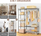 Neprock Wardrobe Closet, Portable Clothing Rack for Hanging Clothes, Free Standing Closet Organizers and Storage System with 4 Tiers Shelves for Cloakroom Bedroom, Black