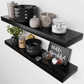 BAOBAB WORKSHOP Solid Wood Floating Shelves for Wall 30 Inches Long, Real Wooden Bathroom Shelf Large, Heavy Duty Wall Shelves Mounted Kitchen Bedroom Farmhouse, Black Shelf, 30W × 6.7D, Set of 2
