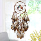 Brown Large Dream Catcher Wall Decor Crystal Tree of Life Dream Catchers Handmade Feather Dreamcatcher Wall Hanging Ornament for Bedroom Living Room Home Decor