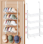 SWTYMIKI Over Door Hat Organizer - 5 Tier Wall Mounted Hat Rack with 4 Adjustable Metal Basket and 3 Hooks, Hanging Baseball Cap Organizer Storage Holds up to 49 Caps for Door, Bedroom, Closet