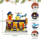 WONDER GARDEN Christmas Village Houses-Christmas Houses Village - Lighted Musical Police Station Collectible Buildings with Moving Car and Helicopter for Home Indoor Decor or Gift