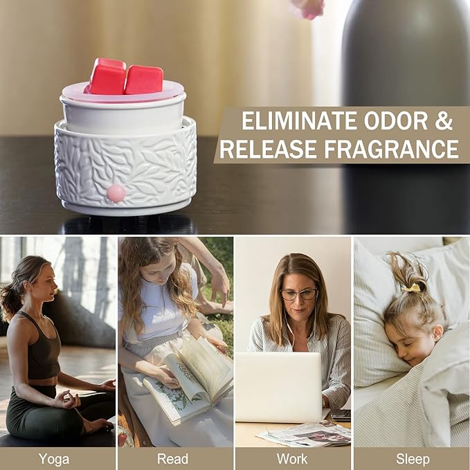 Electric Wax Melt Warmer with Silicone Liner, 3-in-1 Ceramic Scented Wax Burner for Home Aromatherapy, Fast Melting Fragrance Warmer for Essential Oils & Wax Cups, Flame for Women,