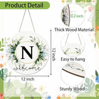 Monogram Letter N Wreaths for Front Door Wreath Wooden Welcome Sign for Front Door Decor Floral Family Last Name Initial House Warming Spring Summer Porch Rustic Wall Home Kitchen Boho Decorations