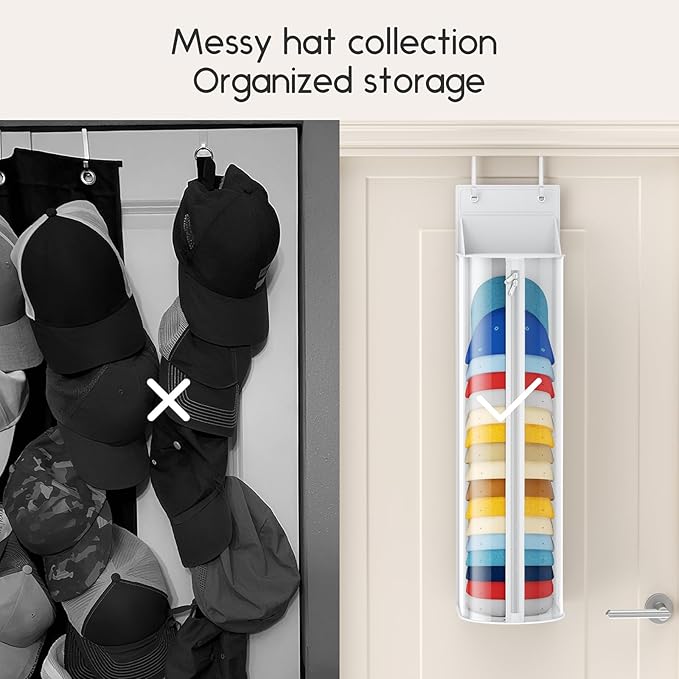 Hat Rack for Door and Closet – Large Capacity Hanging Hat Rack Organizer Holds 30-35 Caps, Over the Door Hat Storage Organizer for Bedroom, Entrance or Dorm, 1 Pack, White