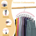 Legging Organizer for Closet, Metal Yoga Pants Hangers 4 Pack w/10 Clips Holds 40 Leggings, Space Saving Hanging Closet Organizer w/Rubber Coated Closet Organizers and Storage, Pink
