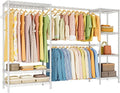 Heavy Duty Garment Rack Clothes Rack,Large Metal Closet Organizer System Storage Wardrobe,Freestanding Clothing Rack with 9 Adjustable Wire Shelves&3 Hang Rods,MaxLoad 1500lbs White