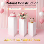 3PCs Metal Pedestal Stand, White Square Pedestal Display Plinth Pillars, Wedding Pedestals Stand Flower Display Rack Decorations, Table Pillars for Birthday Baby Shower Decor Displays ﻿