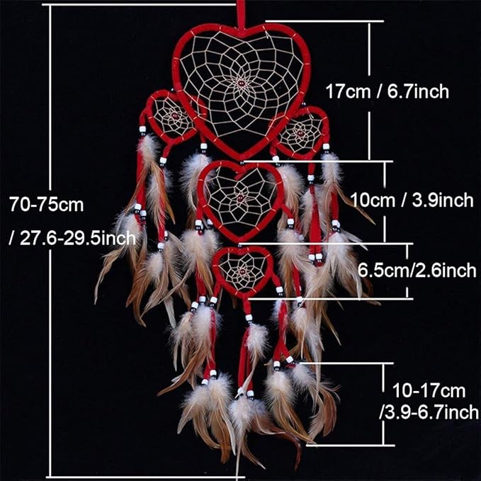 Heart Shaped Dream Catcher with Feathers Car Wall Hanging Decoration (Red)