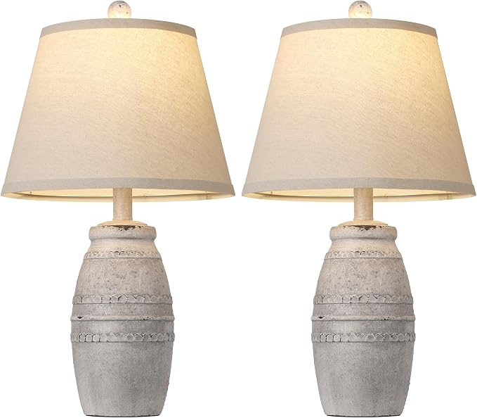 QiMH Farmhouse Table Lamps Set of 2, Bedside Lamps for Living Room, Modern Table Lamp for Bedroom, 21.5" Vintage Rustic Nightstand Lamp with Linen Shade, Retro Side Table Lamp for Office, Antique Grey