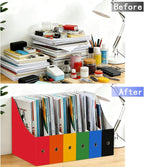 Limitliho Magazine File Folder Holder for Desk, Book Bins for Classroom Library,Office,Home, 10.6" H x 10.2" L x 3.5" W in Cardboard Paper Organizer (Red, 2 Pack)