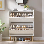 LEYAOYAO Shoe Storage Cabinet with 2 Flip Drawers，Narrow Shoe Storage Cabinet Organizer with Legs for Entryway Hallway, Living Room, Bedroom，Hidden Slim Storage Narrow Shoe Rack Cabinet,White