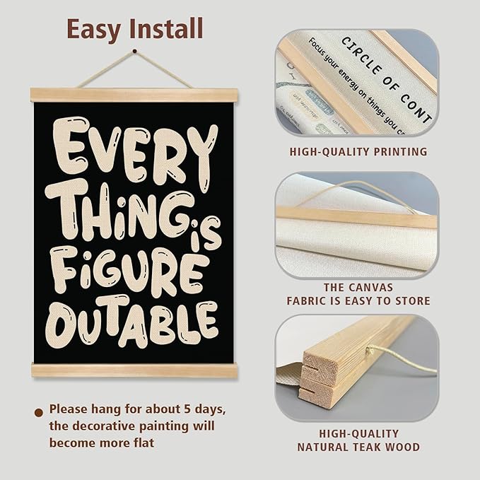 Everything is Figure outable Inspirational Wall Art Decor,Positive Motivational Poster,Affirmations Wall Hanging Poster for Office, Living Room, Bedroom ,Motivational Gift for Birthday,Graduation New job 14x18.5inch(Black)