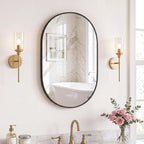 Sweetcrispy 20" x 30" Black Bathroom Mirror for Wall, Oval Wall Mirrors with Metal Frame, Tempered Glass, Modern Vanity Mirror for Over Sink, Living Room, Bedroom, Entryway, Horizontal or Vertical
