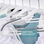 50-Pack Coat Hangers, Space Saving Plastic Clothes Hangers, Non-Slip, 0.2 Inches Slim, 16.53 Inches Wide, 360° Swivel Silver Hook for Shirts, Pants & Wet/Dry Garments, White and Dark Gray