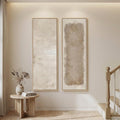 Long Narrow Framed Neutral Abstract Vertical Wall Art, 2 Piece Modern Canvas Prints Paintings Artwork for Walls, Tall Beige Cream Minimalist Pictures for Living Room Bedroom Hallway Entryway Wall Decor